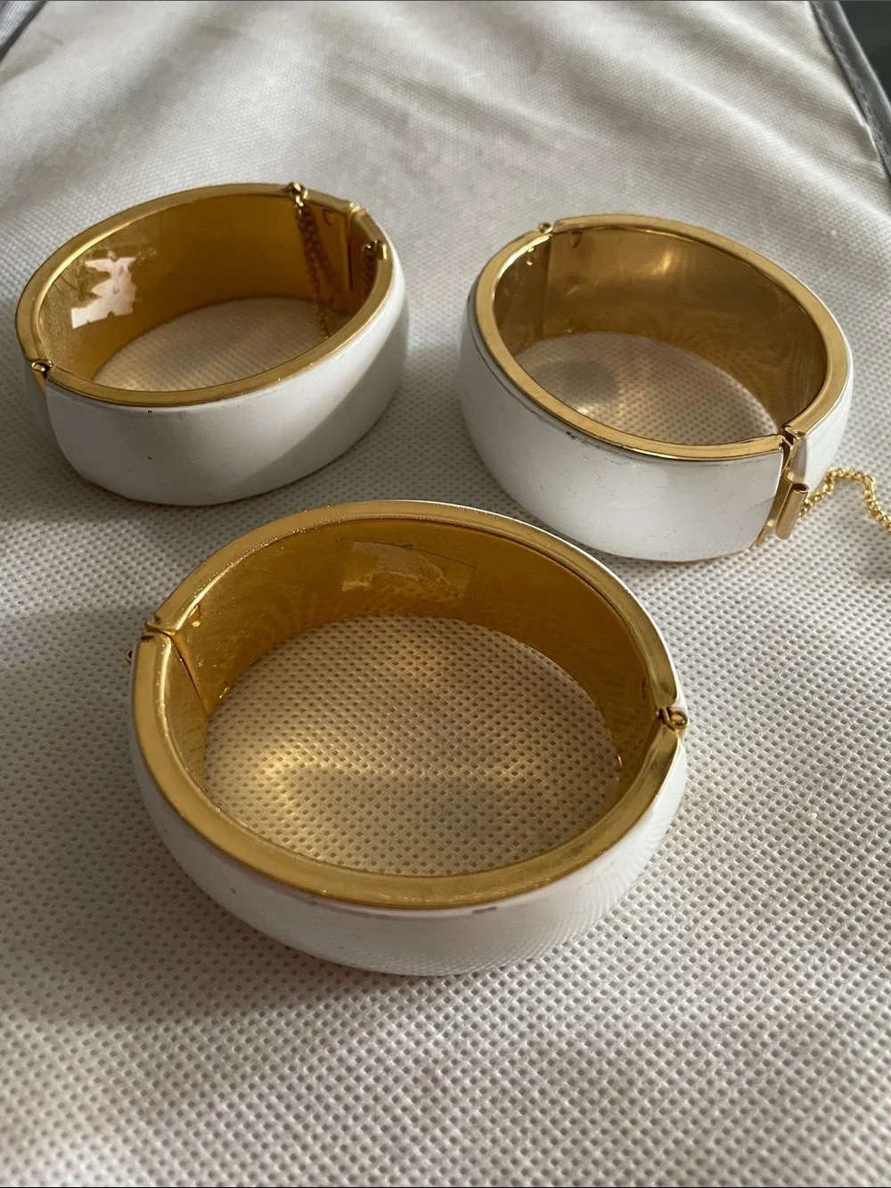 Gold-Trim White Enamel Bangle Bracelet